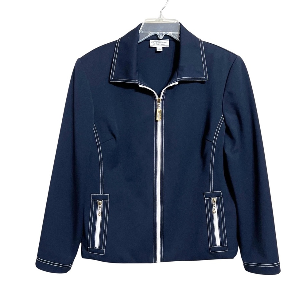 St. John Sport Vintage Nautical Quiet Luxury Jacket Womens M Blue Zip Front